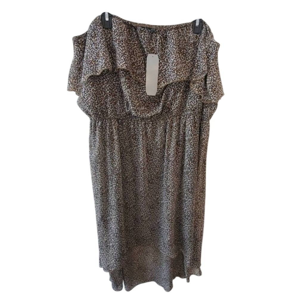 Signify Womens 3X Leopard Print‎ Off Shoulder High Low Ruffle Midi Dress NWT